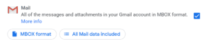 Google Takeout options